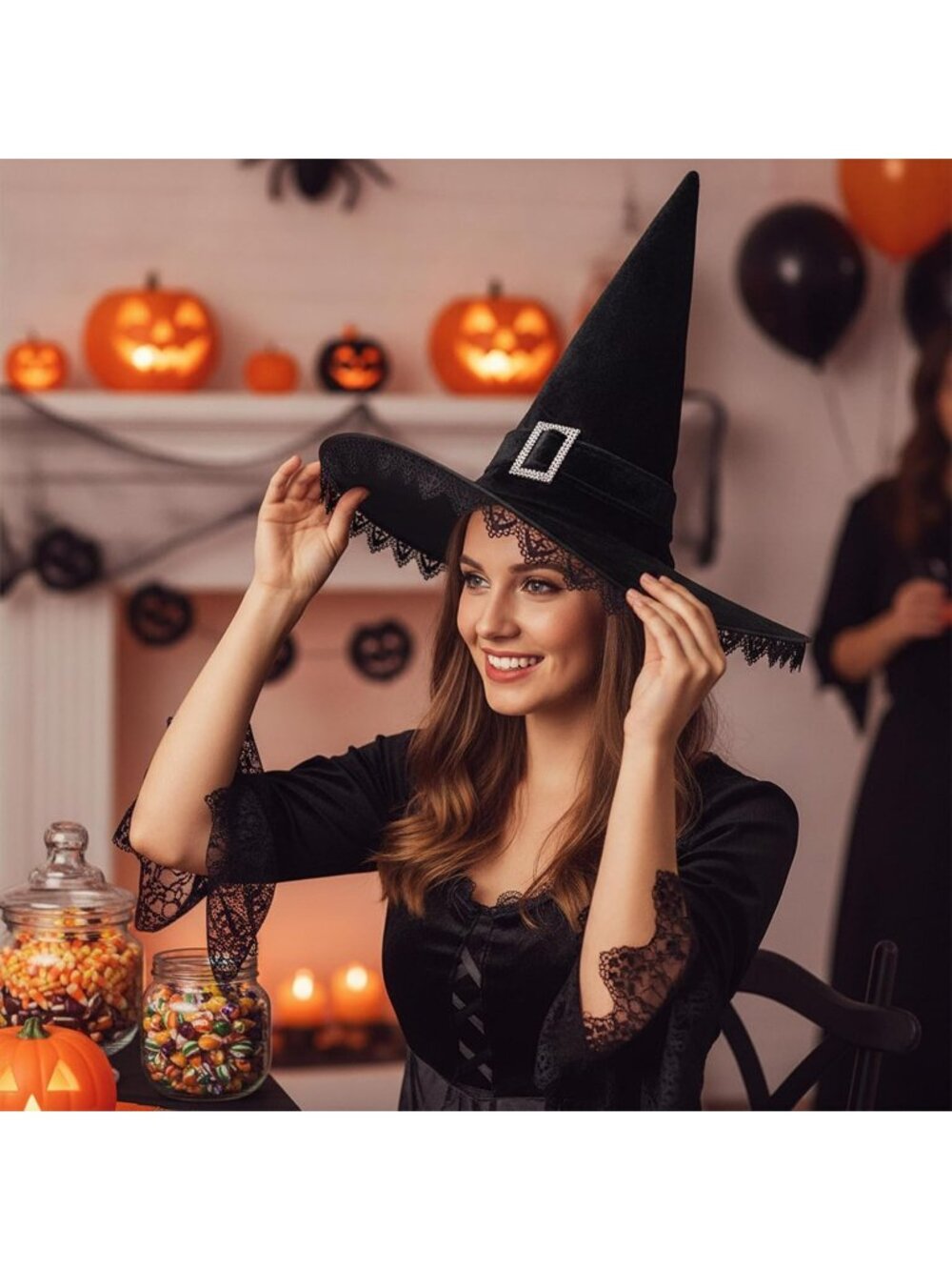 🎃Women's Black2 Halloween Witch Hat Halloween Costume Witches Hats Adults